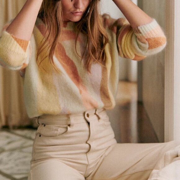 Sezane Amicie Jumper XS/S/M Leaves Print Kid mohair French Knit Sweater Soft - Picture 3 of 9